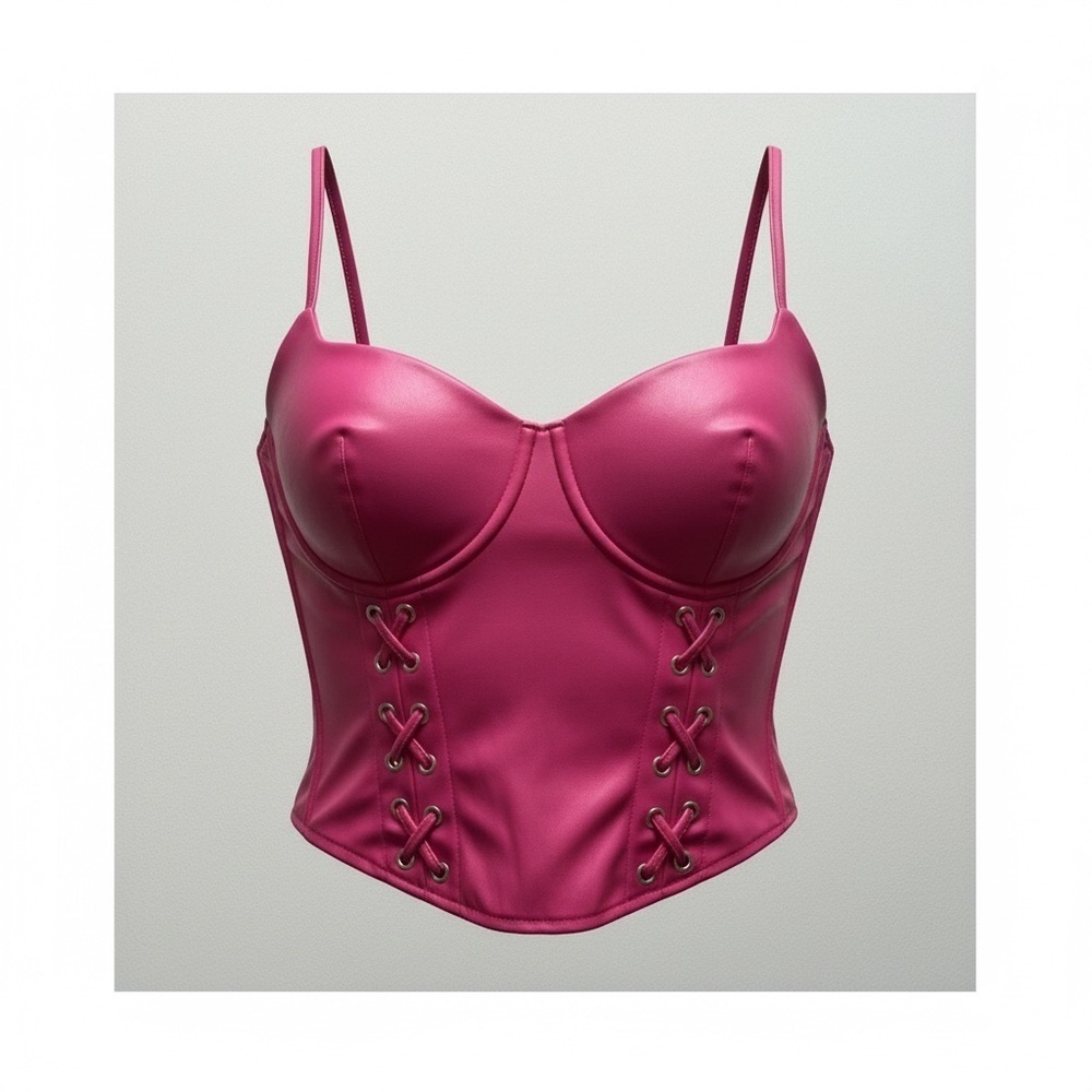 NWT Jolie & Joy Sz M Pink Faux Leather Corset Top (F2)